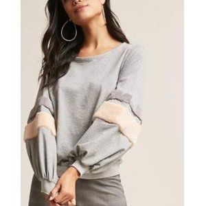 Forever 21 Stand Gray Ballon Sleeve Top sz S